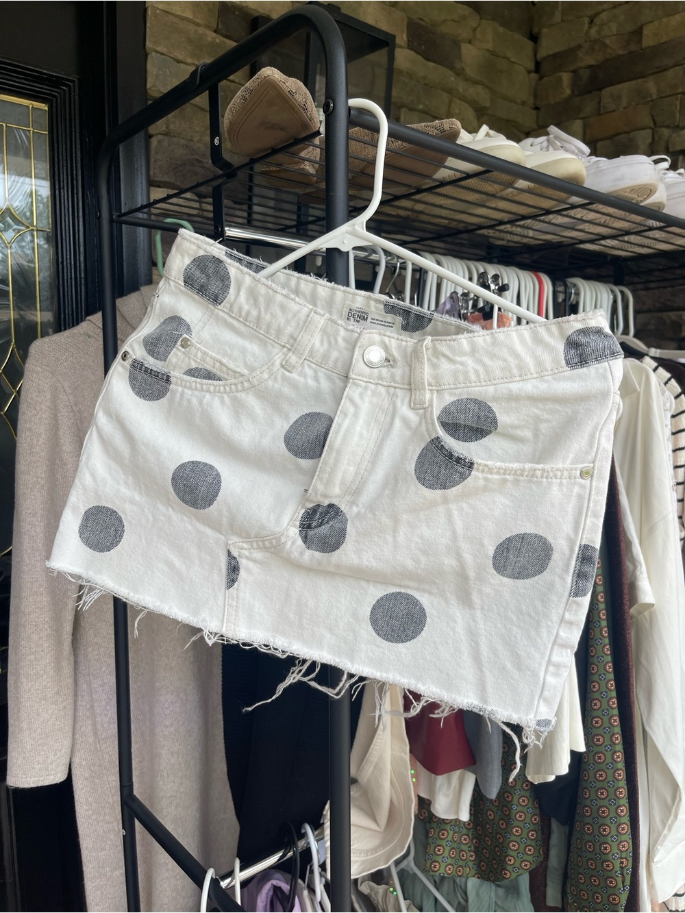 Zara White Mini Skirt with Black Polka Dots